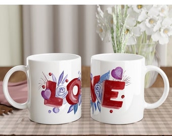 love cup, Ceramic Valentines Day Mug, Gift Mug for Valentine, Coffee Lover Gift, Love Language Mug, Hot Drink Cup, Tea Mug, Anniversary gift