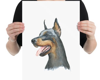 doberman pinscher watercolor painting original poster giclée print home decor dog large wall art black doberman large painting