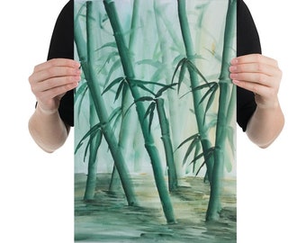 bamboo painting large watercolor print botanical, giclee prints of watercolors asian wall art, fine art original bamboo plant artwork poster