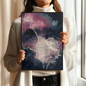 Pintura de tormenta, impresión de paisaje melancólico, arte de pared melancólico imprimible, cielo tormentoso oscuro, decoración de Dark Academia, impresión de relámpagos nocturnos, clima