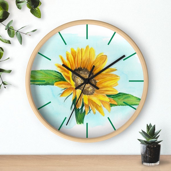 Wall clock 10", bright yellow, sunflower clock, Home Décor, floral clocks for wall, Flower clock, sun flower art, decor wall, orange flowers