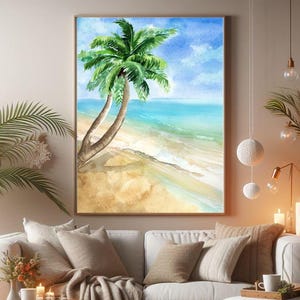 palm watercolor 5x7 print, Beach Print, Neutral Island Palm Trees, Tropical Decor, Watercolor Wall Art, Beachy Decor, 8x10 11x14 16x20 18x24