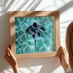 Mantarochen Wandbild, Mantarochen Aquarell, Ocean Animal Print, Meer Leben Kunst, Badezimmer Dekor, Küsten Kunst, Ozean Kinderzimmer Dekor, Rochen Fisch Kunst