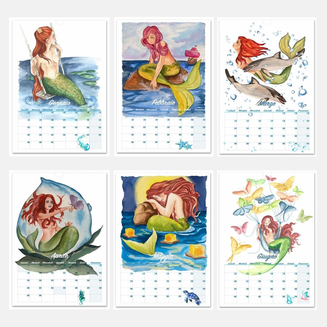 Mermaid Calendar 2024 Fantasy 2024 Wall Calendar A4 Italian Etsy Denmark