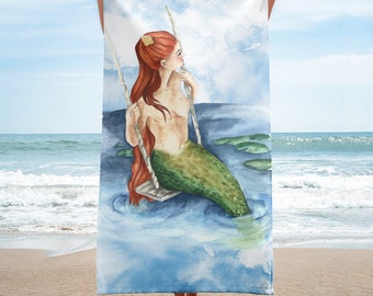 mermaid beach towel, Pool Bath Towel, Art Design Print, Ocean Art, Teal Beach Towel, Mermaid Towel, Modern Bathroom Decor, towels swimming