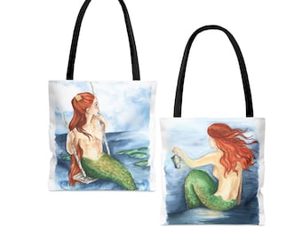 Canvas Tote Bag, Mermaid Bag, All Over Print, beach bag, grocery bag, tote bag for women, shopping bag, purse, shoulder bag, mermaid tote