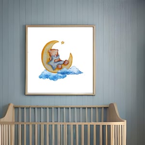 Arte de pared con acuarela de osos para niños, impresión de bebé niño, oso de peluche azul, cumpleaños de baby shower, decoración de guardería, arte de pared de guardería, impresiones de guardería de niño