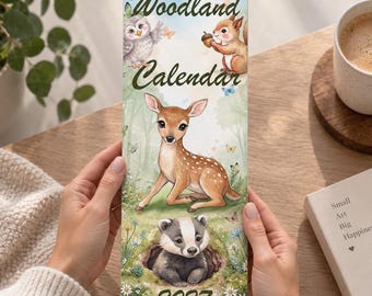 2027 Woodland Wall Calendar, Watercolor Forest Animals Calendar, Narrow Vertical Calendar, Nature Lover Gift
