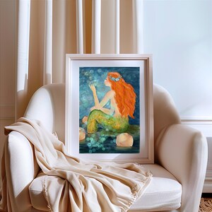 Póster de sirena nocturna, burbujas de jabón de sirena, moda de sirena, sirena de acuarela, temática de sirena, océano de sirena oscura, arte mural de sirena