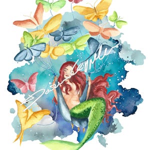 Mermaid Watercolor Digital dowload wall art, Water Color Mermaid, Mermaid Watercolour, Under the Sea, siren images, Mermaid Illustrations