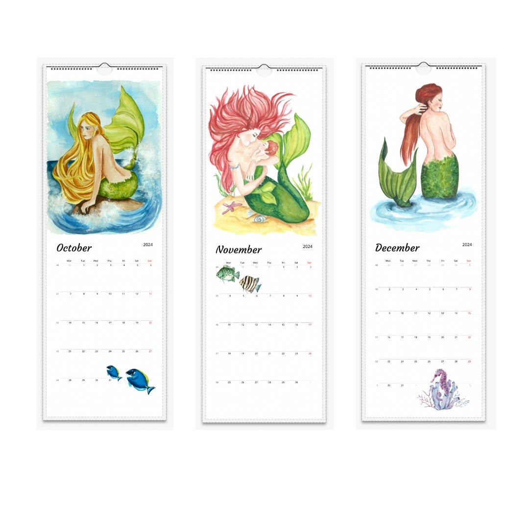 Mermaid Calendar for Wall, 2024 Wall Calendar, Art Calendar, Wall
