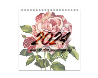 2024 Illustrated Calendar, Floral Wall Calendar, Botanical Art Calendar, Watercolor Birth Flowers, 12 Month Artist Calendar, Office gift