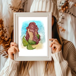 sitting Watercolor Mermaid, Summer Girl's Room Printable, Pastel Beach House, Mermaid Painting Print, Mermaid Decor Art, Nursery Art, Ocean