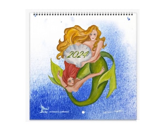 2024 Calendar, Monthly Calendar, Mermaid Calendar, Ocean Calendar, Watercolor calendar, 2024 Girls Calendar, Siren Calendar, Beach Calendar