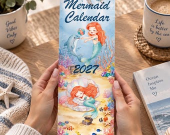 2027 Mermaid Wall Calendar, Watercolor Mermaid Calendar, Under the Sea Art, Mermaid Gift for Girls