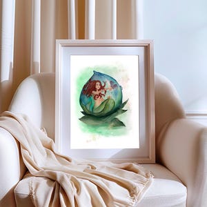 Impresión artística de acuarela de sirena para guardería, impresión artística de sirena para guardería, arte de pared para habitación de niñas, arte de cuento de hadas, póster impreso y enviado
