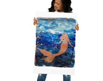 mermaid Poster, mermaids original print, acrylic painting, mermaid wall art, Girls room decor, abstract Mermaid print, Under the sea theme