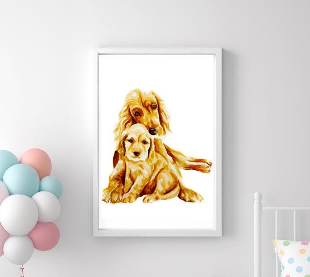 Watercolor Dog Mom and Puppy Art Print, Pup, Dogs Illustrations ...