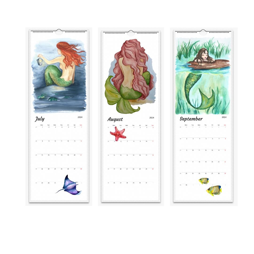 Mermaid Calendar for Wall, 2024 Wall Calendar, Art Calendar, Wall