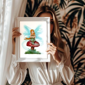 Pintura de hadas en acuarela, pintura de acuarela, impresión de hadas, arte de fantasía de hadas, ilustración de fantasía de hadas, arte mural de bosque en acuarela