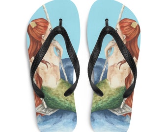 Mermaid Flip Flops Mermaid Undersea Beach Slippers Sandals Flip Flops Swing at Sunset Tropical Gifts Mermaid Gifts Beach Gifts  Beach Shoes