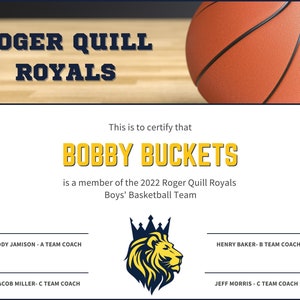 Basketball Participation Certificates