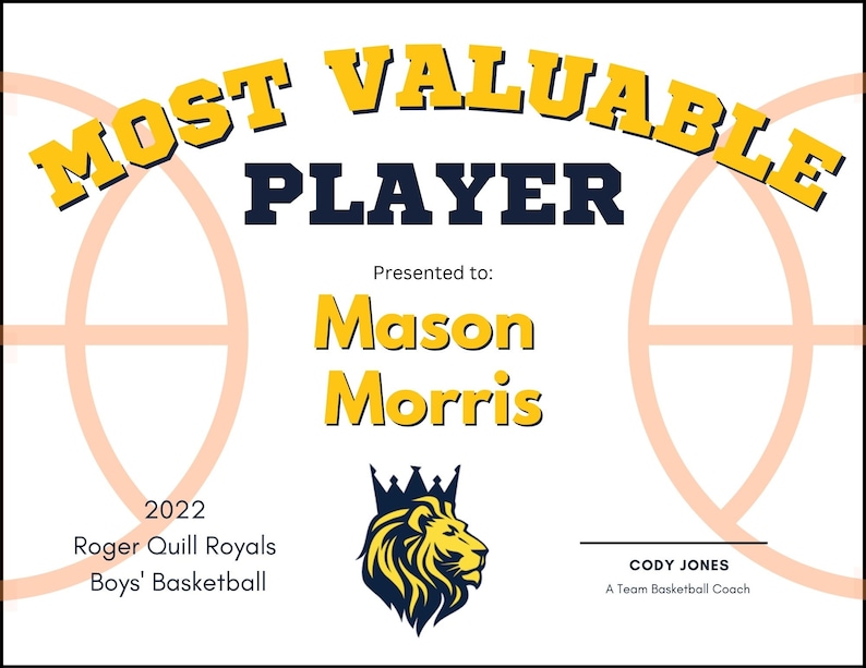 Basketball Award Certificates Etsy