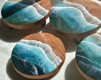 Middenstuk oceaan, taartvorm | Strand, oceaan, 3D-golf | Epoxyhars | Tafelstuk of taartvorm | woondecoratie, cadeau-idee