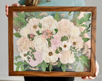 Pressed Bouquet Preservation | DEPOSIT Only | Wedding Bouquet, Memorial, Keepsake | Pressed Flowers wooden frame | custom wedding gift