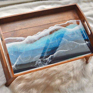 Ocean Bed Tray DISCOUNTED Read description 20x14 Epoxy Resin Art Beach, Ocean, 3D Waves Wood Serving Tray Gift zdjęcie 4