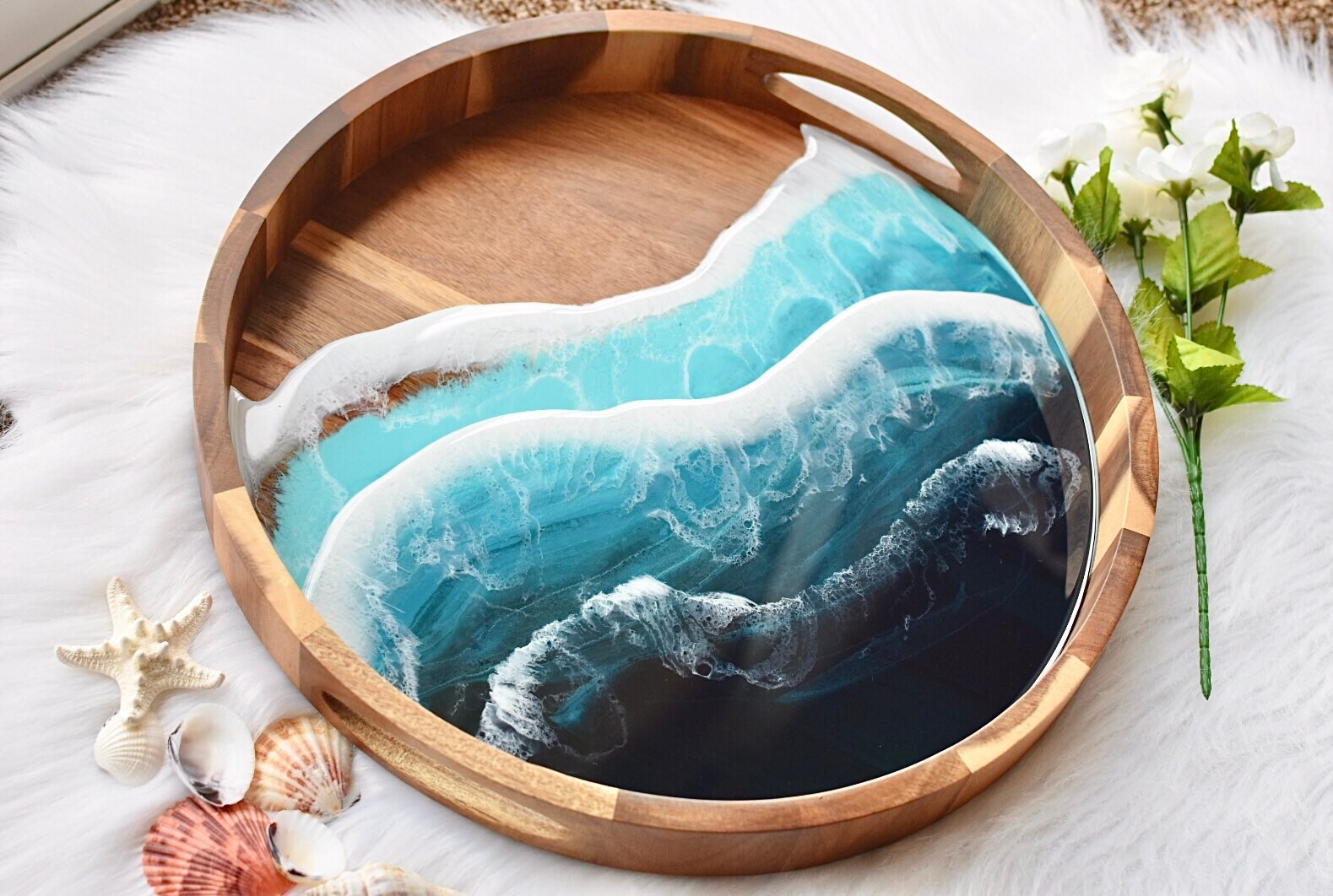 Ocean Serving Tray (MADE TO ORDER/Read description) Acacia Wooden Rou…