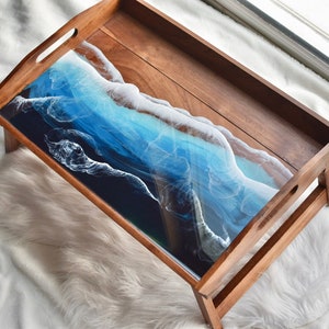 Ocean Bed Tray DISCOUNTED Read description 20x14 Epoxy Resin Art Beach, Ocean, 3D Waves Wood Serving Tray Gift zdjęcie 6