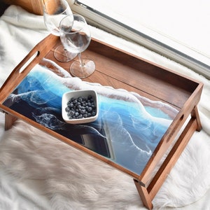 Ocean Bed Tray DISCOUNTED Read description 20x14 Epoxy Resin Art Beach, Ocean, 3D Waves Wood Serving Tray Gift zdjęcie 1