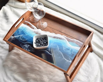 Ocean Bed Tray DISCOUNTED | Read description! | 20x14 | Epoxy Resin Art |  Beach, Ocean, 3D Waves | Wood Serving Tray | Gift