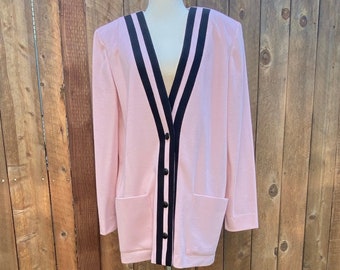 1990s Pale Pink Blazer Black Trim womens's size 10 by Leslie Fay