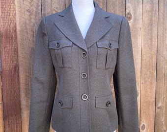 1990s Evan Picone Hazel Green Brown Blazer women's size small 4 petite