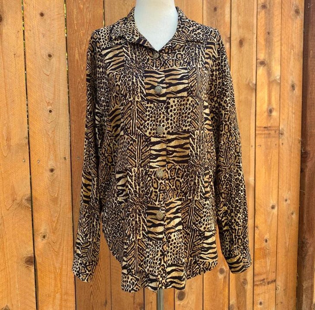 Vintage B&W Animal Print Long Sleeve Shirt Oversized main image 1