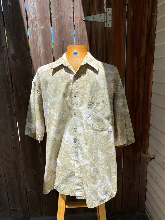 90s Pierre Cardin Hawaiian Shirt neutral khaki ol… - image 1
