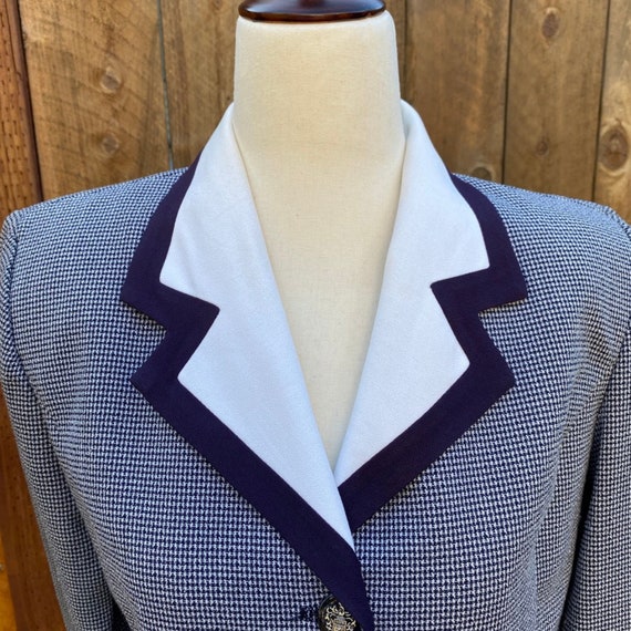 90s Houndstooth Cropped Blazer Navy and White siz… - image 4