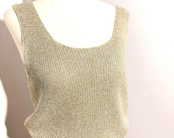 Metallic Pale Soft Gold Knit Tank Blouse Vintage 1970s size Small /Medium