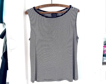 Striped Black and Cream Tank Blouse size Small Medium  Vintage