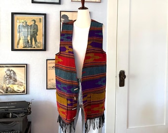 Vintage 1990s Chico's Southwestern Print Multicolor Wool Vest size Medium