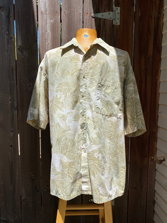 90s Pierre Cardin Hawaiian Shirt neutral khaki ol… - image 4