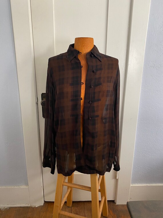 90s Plaid Sheer Long Blouse