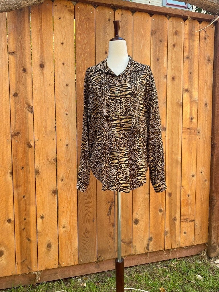 Vintage B&W Animal Print Long Sleeve Shirt Oversized main image 0