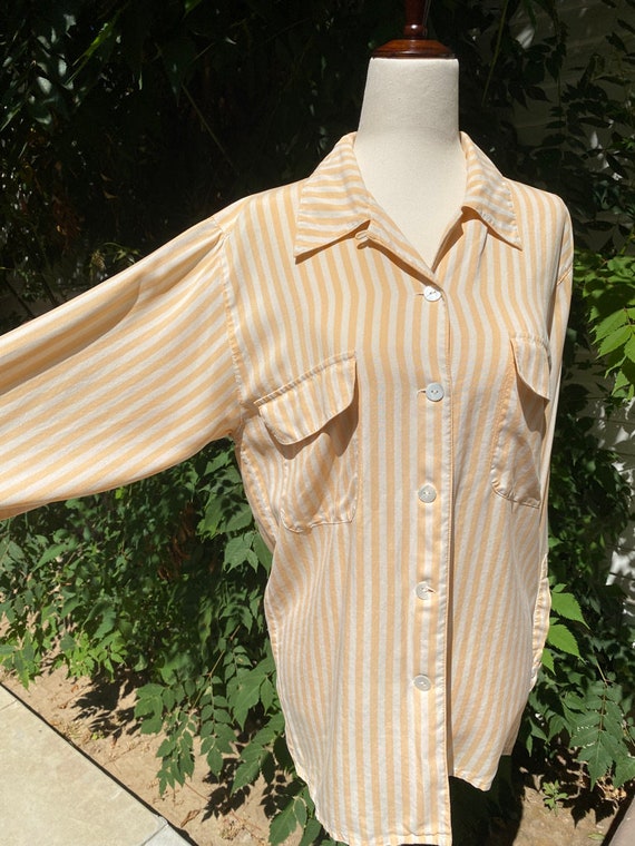 Peach Striped 90s Button Blouse size medium