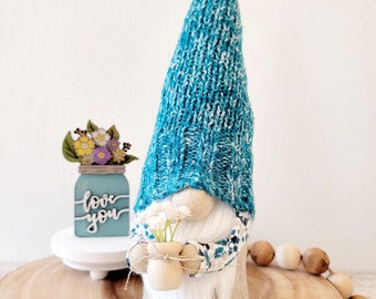 Mothers Day gift handmade gnome decor holding flowers by Bluebird Court Creations