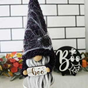 Purple Halloween gnome, Boo gnome, Spider web decor, Handmade Gnome, Halloween party decor