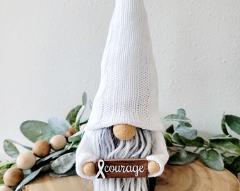 Lung Cancer Gift, Cancer Gnome holding courage sign, Encouragement gift by Bluebird Court Creations