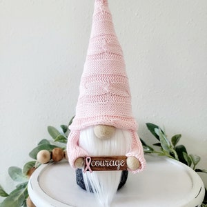 Regalo para supervivientes de cáncer: Gnomo oncológico con cartel de ánimo, obsequio de aliento para supervivientes de cáncer de mama de Bluebird Court Creations